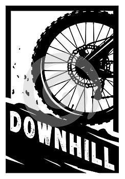 Downhill, Mountain bike banner, t-shirt print design. Vector illustration.