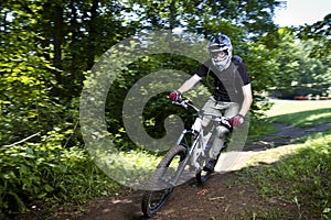 Downhill mountain bikers