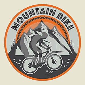 Downhill, mountain biking badge, logo, label with rider silhouette