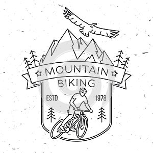 Downhill mountain biking. Vector illustration. Concept for shirt or logo, print, stamp or tee. Vintage line art design