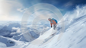 Downhill Skier On a Beautiful Blue-sky Day