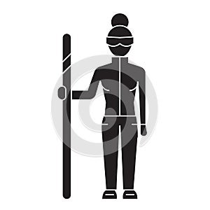 Downhill skier black vector concept icon. Downhill skier flat illustration, sign