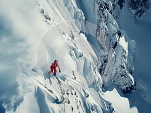 Downhill skier rolling down a snowy slope