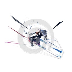 Downhill skier, slalom. Low polygonal aerial view. Isolated vector geometric illustration. Winter sport, alpine skiing