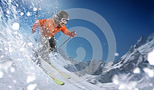 Downhill skier on slopes