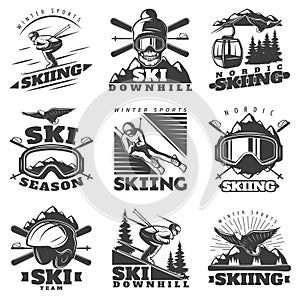 Downhill Skiing Labels Set