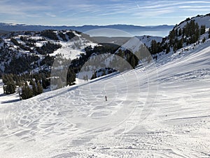 Downhill skiing near Lake Tahoe, California