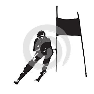 Downhill skiing, skier abstract vector silhouette