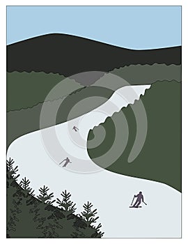 Downhill skiing in winter