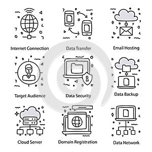 Data Hosting Doodle Icons Pack