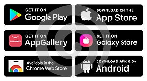 Download on the Apple App Store, Get it on Google Play, Available on the App Store, galaxy store, Android apk, Chrome web store