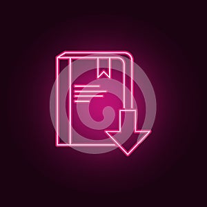 download a book icon. Elements of Books and magazines in neon style icons. Simple icon for websites, web design, mobile app, info