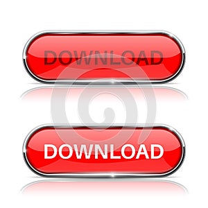 Download button. Shiny red oval web icon