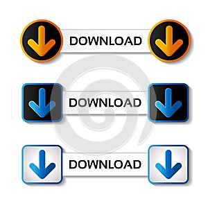 Download buttons with arrow - labels, stiskers on the white background