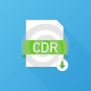 Download CDR button on laptop screen. Downloading document concept. File with CDR label and down arrow sign. Vector illustration.