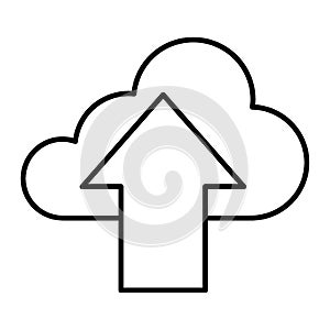 Download in cloud thin line icon. Cloud with arrow sign vector illustration isolated on white. Data outline style design