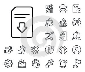 Download Document line icon. File sign. Salaryman, gender equality and alert bell. Vector