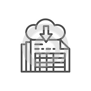 Download documents, cloud storage line icon.