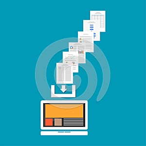 Download documents or files from internet. Download process concept photo
