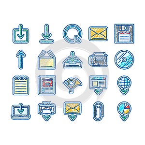 download file computer data icons hand drawn