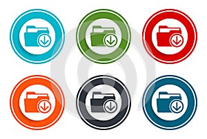 Download files icon flat vector illustration design round buttons collection 6 concept colorful frame simple circle set