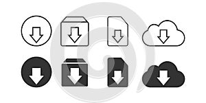 Download files icon set. Upload buttons illustration symbol. Sign phone document upload vector