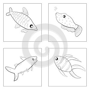 Download Fish cartoon doodle animal underwater icon set with art graphic design illustration vector