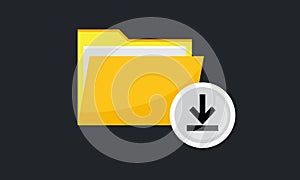 Download folder document icon, file button. flat vector data archive simbol illustration isolated web element