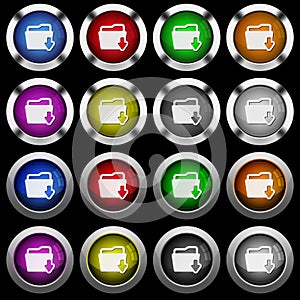 Download folder white icons in round glossy buttons on black background