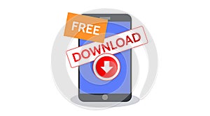 Download free document icon smartphone, file button. flat vector data archive simbol illustration isolated web element