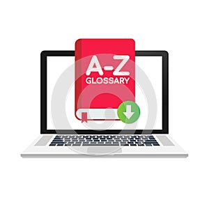 Download Glossary book on laptop. Vector illustration.