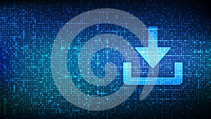 Download icon made with binary code. Download Cloed Data Storage. Install symbol. Digital binary data and streaming digital code.