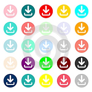 Download icon. Upload button. Load symbol. Round colourful 11 buttons. Vector