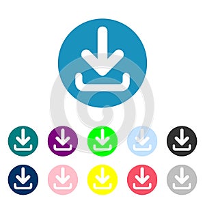 Download icon. Upload button. Load symbol. Round colourful 11 buttons. Vector