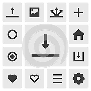 Download icon vector design. Simple set of smartphone app icons silhouette, solid black icon. Phone application icons concept