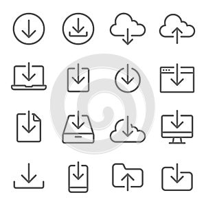 Download icons set vector illustration. Contains such icon as Website, Mobile, File, Folder, Cloud and more. Expanded Stroke photo