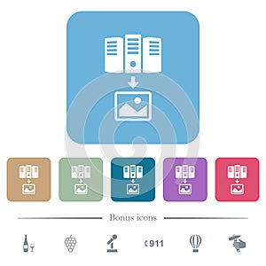 Download image from server outline flat icons on color rounded square backgrounds