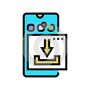 download mobile phone app ugc color icon vector illustration