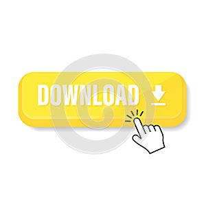 Download now button with hand click on white background. Flat finger cursor and mouse cursor isolated on white background. Click