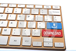 Download Now Icon with text on keyboard closeup