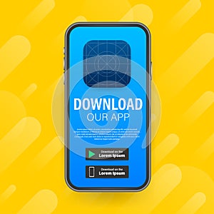 Download page of the mobile app. Empty screen smartphone for you app. Download app. Vector stock illustration