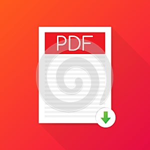 Download PDF button. Downloading document concept. File with PDF label and down arrow sign. Vector illustration.