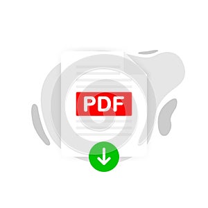 Download PDF icon file with label on white background. Downloading document concept. Vector illustration.