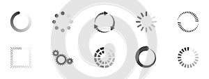 Download sign set. Load icons set. Load system. Data load. Loading bar.