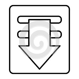 Download thin line icon. Downloading file sign vector illustration isolated on white. Arrow outline style design