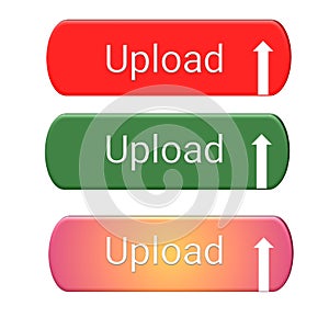 download and upload buttons various color white background 3d