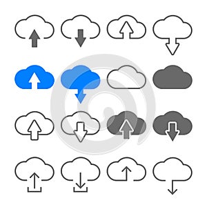 Download upload cloud icons set