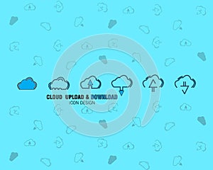 Download upload cloud style vector illustration sign symbol icon cloud upload and dowload complete photo