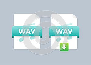 Download WAV button on laptop screen. Downloading document concept. File with WAV label and down arrow sign.