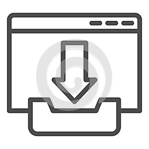 Download window line icon. Browser page with upload file sign. Internet technology vector design concept, outline style